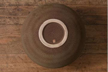 未使用　笠間焼　荒田耕治作　緑藻釉山芋文様壷(R-040744)