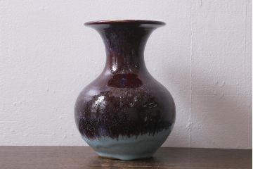 未使用　笠間焼　田山精一作　鈞窯風花瓶(R-040745)