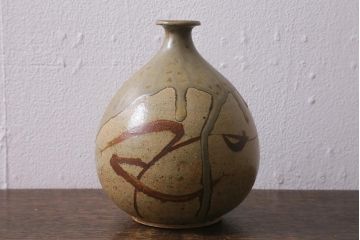 未使用　笠間焼　中野晃嗣　野草文一輪挿(花瓶花器)(R-040748)