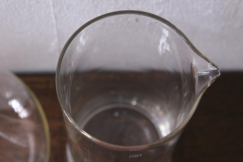 レトロ雑貨　昭和レトロ　実験器具　ビーカーセット6点(メスシリンダー、三角フラスコ)(R-040751)