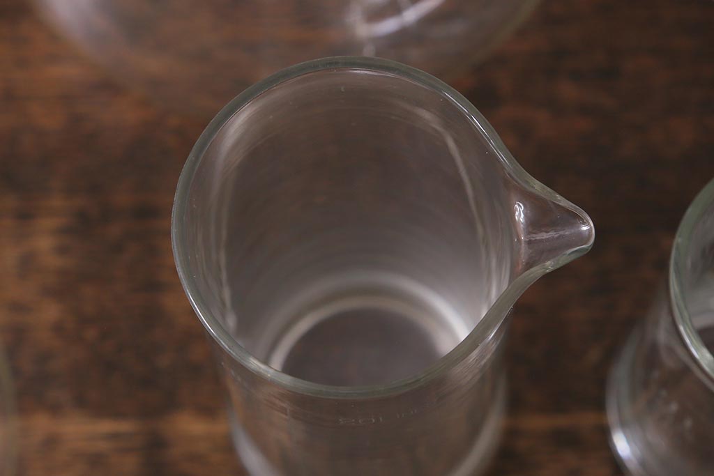 レトロ雑貨　昭和レトロ　実験器具　ビーカーセット6点(メスシリンダー、三角フラスコ)(R-040751)