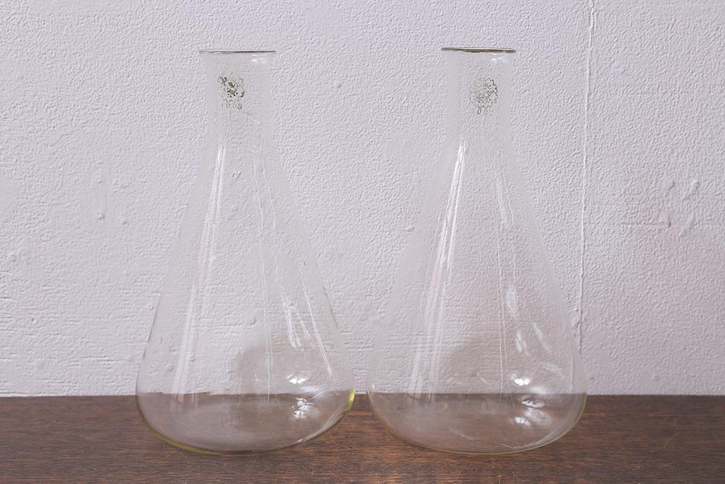 レトロ雑貨　昭和レトロ　実験器具　ビーカーセット6点(メスシリンダー、三角フラスコ)(R-040751)