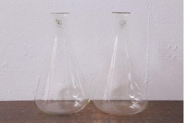 レトロ雑貨　昭和レトロ　実験器具　ビーカーセット6点(メスシリンダー、三角フラスコ)(R-040751)