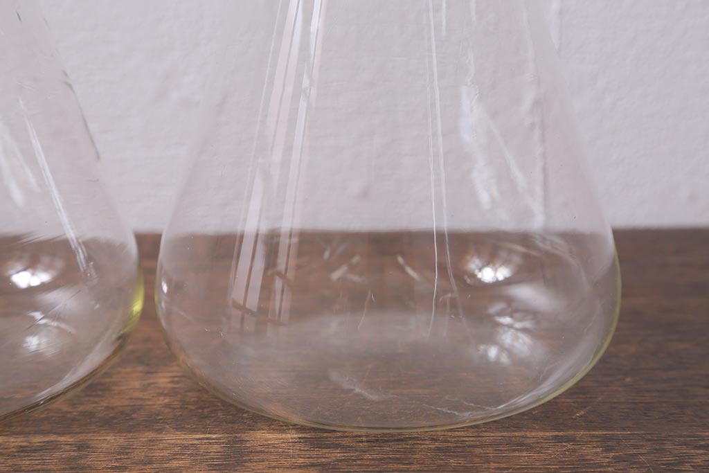 レトロ雑貨　昭和レトロ　実験器具　ビーカーセット6点(メスシリンダー、三角フラスコ)(R-040751)