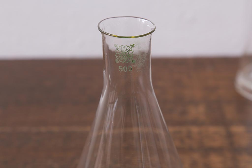 レトロ雑貨　昭和レトロ　実験器具　ビーカーセット6点(メスシリンダー、三角フラスコ)(R-040751)