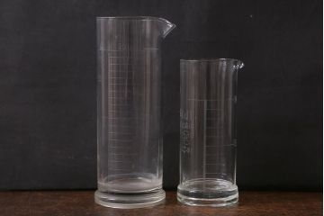 レトロ雑貨　昭和レトロ　実験器具　ビーカーセット6点(メスシリンダー、三角フラスコ)(R-040751)