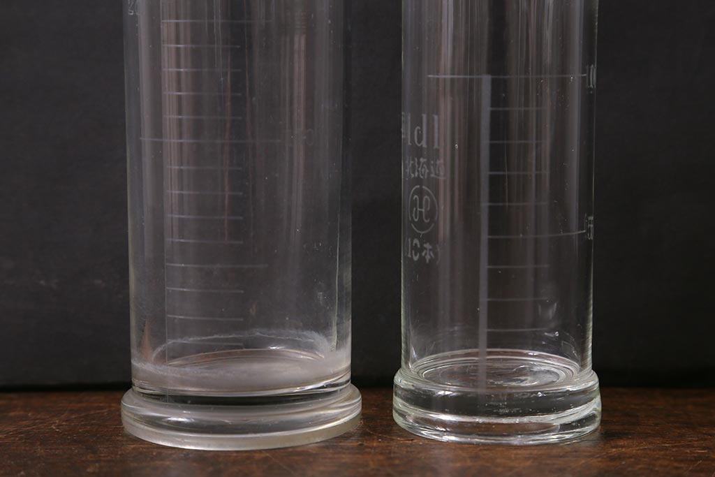 レトロ雑貨　昭和レトロ　実験器具　ビーカーセット6点(メスシリンダー、三角フラスコ)(R-040751)