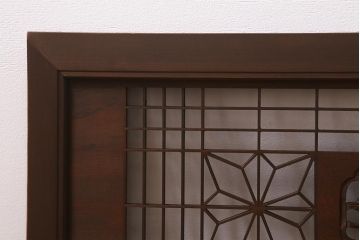 アンティーク家具　昭和中期　梅竹の図　角麻　組子と浮彫りが素敵な欄間(明り取り、明かり取り)(R-040757)