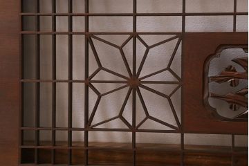 アンティーク家具　昭和中期　梅竹の図　角麻　組子と浮彫りが素敵な欄間(明り取り、明かり取り)(R-040757)