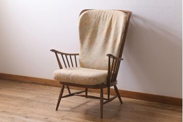 ヴィンテージ家具　ERCOL(アーコール)　エバーグリーン　エレガントな雰囲気漂う1人掛けイージーチェア(ラウンジチェア、アームチェア、椅子、ソファ、ビンテージ)(R-040772)