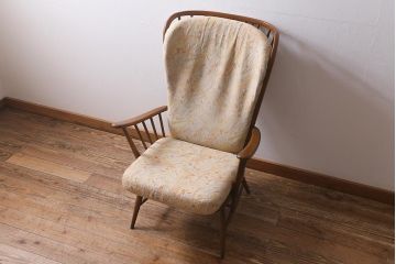ヴィンテージ家具　ERCOL(アーコール)　エバーグリーン　エレガントな雰囲気漂う1人掛けイージーチェア(ラウンジチェア、アームチェア、椅子、ソファ、ビンテージ)(R-040772)