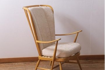 ヴィンテージ家具　ERCOL(アーコール)　エバーグリーン　気品のある佇まいが魅力の1人掛けイージーチェア(ラウンジチェア、アームチェア、椅子、ソファ、ビンテージ)(R-040773)