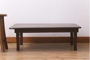 レトロ家具　昭和初期　栓材　素朴な雰囲気が魅力の角ちゃぶ台(折りたたみテーブル、座卓、ローテーブル)(R-040774)