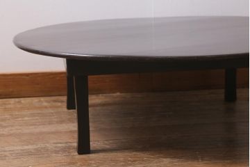 レトロ家具　昭和中期　栓材　渋みのある色味が魅力の丸ちゃぶ台(折りたたみテーブル、座卓、ローテーブル)(R-040775)