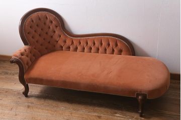 アンティーク家具　イギリスアンティーク　マホガニー材　風格を備えたフォルムが魅力的なシェーズロング(ソファ、カウチソファ)(R-040778)