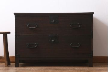 アンティーク家具　明治期　脚付きリメイク　総桐材の上質な箪笥ローボード(衣装箪笥、チェスト、引き出し、リビングボード、和タンス、桐箪笥、桐たんす)(R-040779)