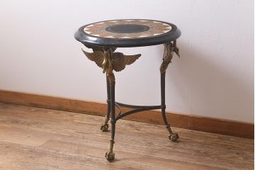 中古　イギリス家具　MAITLAND SMITH(メートランドスミス)　大理石天板　オケージョナルテーブル(サイドテーブル、ラウンドテーブル)(定価約49万円)(R-040790)