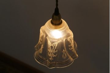 ヴィンテージ照明　イギリスビンテージ　エレガントなグラビュールが浮かぶペンダントライト(シェード、天井照明)(R-040815)