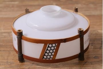 レトロ照明　昭和レトロ　竹細工と透かしが魅力的なペンダントライト(天井照明、電笠、シェード)(R-040816)