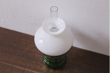 ヴィンテージ雑貨　ドイツ製　巻芯14分芯　KOSMOS　BRENNER　グリーンの色付きタンクが素敵なオイルランプ(卓上ランプ、豆ランプ、ビンテージ)(R-040820)