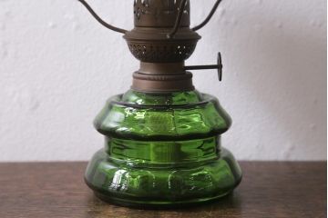 ヴィンテージ雑貨　ドイツ製　巻芯14分芯　KOSMOS　BRENNER　グリーンの色付きタンクが素敵なオイルランプ(卓上ランプ、豆ランプ、ビンテージ)(R-040820)