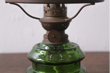 ヴィンテージ雑貨　ドイツ製　巻芯14分芯　KOSMOS　BRENNER　グリーンの色付きタンクが素敵なオイルランプ(卓上ランプ、豆ランプ、ビンテージ)(R-040820)