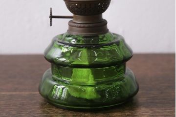 ヴィンテージ雑貨　ドイツ製　巻芯14分芯　KOSMOS　BRENNER　グリーンの色付きタンクが素敵なオイルランプ(卓上ランプ、豆ランプ、ビンテージ)(R-040820)