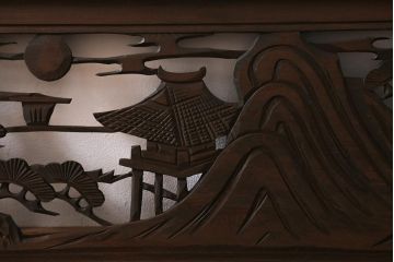 ビンテージ建具　山水図　風情のある和空間を演出する欄間(明かり取り、明り取り)(R-040826)