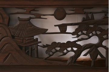 ビンテージ建具　山水図　風情のある和空間を演出する欄間(明かり取り、明り取り)(R-040826)