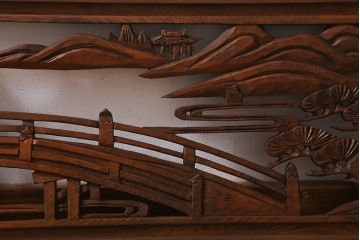 アンティーク建具　昭和中期　山水図　上品な和の雰囲気を高める欄間(明かり取り、明り取り)(R-040827)