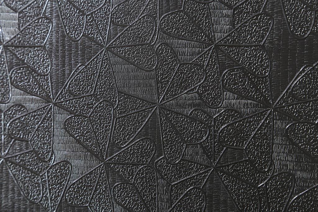 アンティーク建具　昭和初期　レトロな模様が入ったガラスが魅力の格子戸3枚セット(引き戸、ガラス帯戸)(R-040829)