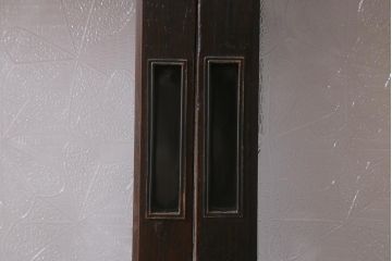 アンティーク建具　昭和初期　レトロな模様が入ったガラスが魅力の格子戸3枚セット(引き戸、ガラス帯戸)(R-040829)