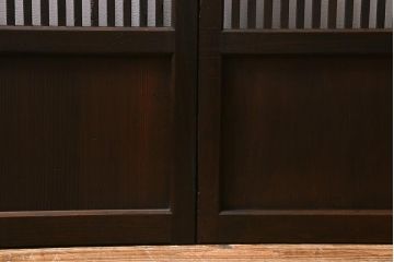アンティーク建具　昭和初期　レトロな模様が入ったガラスが魅力の格子戸3枚セット(引き戸、ガラス帯戸)(R-040829)
