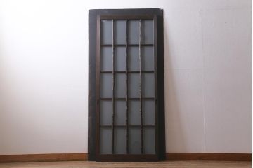 アンティーク建具　昭和中期　すりガラス入り　木の風合いが楽しめる個性的なガラス戸1枚(引き戸)(R-040830)