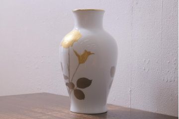 未使用　大倉陶園(オークラ)　箱付き　金蝕バラ　28cm　花器(花瓶)(R-040833)