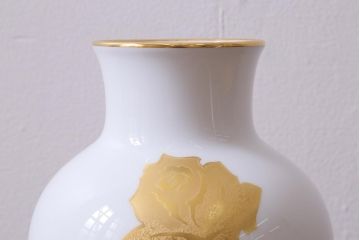 未使用　大倉陶園(オークラ)　箱付き　金蝕バラ　28cm　花器(花瓶)(R-040833)