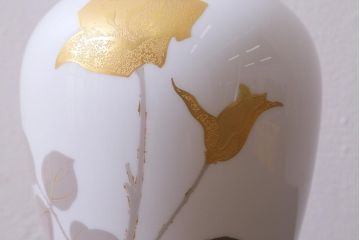 未使用　大倉陶園(オークラ)　箱付き　金蝕バラ　28cm　花器(花瓶)(R-040833)