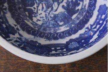 アンティーク雑貨　古民具・骨董　明治大正期　鹿図印判深鉢(深皿、和食器)(R-040834)
