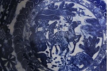 アンティーク雑貨　古民具・骨董　明治大正期　鹿図印判深鉢(深皿、和食器)(R-040834)