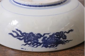 アンティーク雑貨　古民具・骨董　明治大正期　鹿図印判深鉢(深皿、和食器)(R-040834)