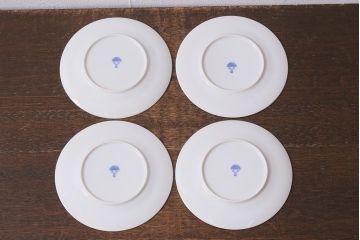 アンティーク雑貨　昭和初期　「日本特製」　輸出用　梅図印判皿4枚セット(中皿、和食器)(R-040837)