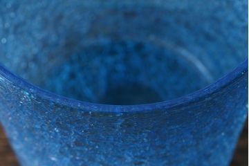 アンティーク雑貨　レトロ雑貨　大正期　氷裂文　青いガラスのアイスペール(アイスバスケット、氷入れ)(R-040839)