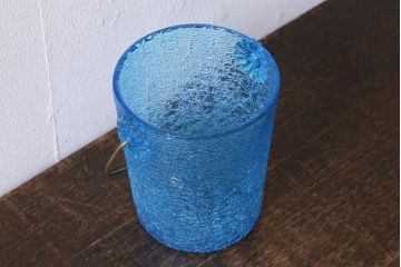アンティーク雑貨　レトロ雑貨　大正期　氷裂文　青いガラスのアイスペール(アイスバスケット、氷入れ)(R-040839)