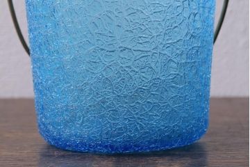 アンティーク雑貨　レトロ雑貨　大正期　氷裂文　青いガラスのアイスペール(アイスバスケット、氷入れ)(R-040839)