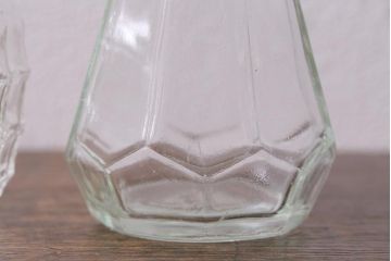 アンティーク雑貨 レトロなガラス調味料入れ2個セット(醤油差し、クルエット、醤油瓶、ガラスビン)(R-040842)