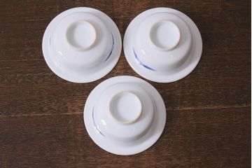 アンティーク雑貨　明治期　金彩色絵染付向付3点セット(小鉢、小皿、和食器)(R-040846)