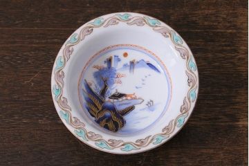 アンティーク雑貨　明治期　金彩色絵染付向付3点セット(小鉢、小皿、和食器)(R-040846)