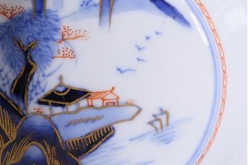 アンティーク雑貨　明治期　金彩色絵染付向付3点セット(小鉢、小皿、和食器)(R-040846)