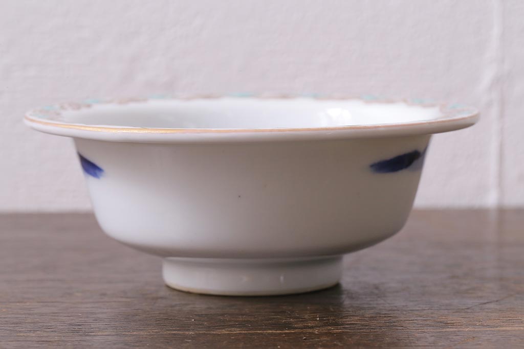 アンティーク雑貨　明治期　金彩色絵染付向付3点セット(小鉢、小皿、和食器)(R-040846)