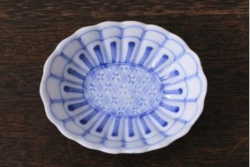 アンティーク雑貨　江戸期　染付　菊図　豆皿3枚セット(和食器)(R-040847)